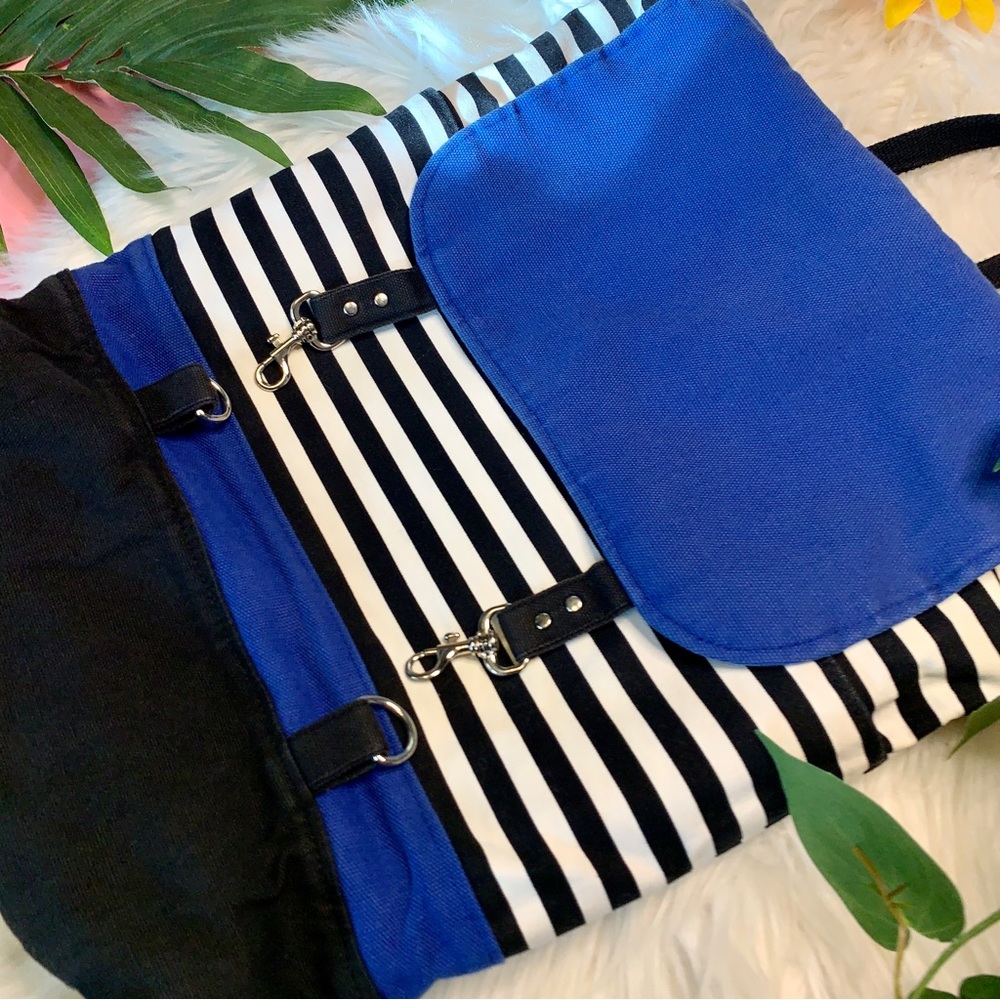 BagyBags Royal Blue Black and White Striped Backpack Laptop Bag Diaper Bag